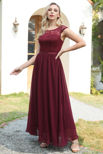 Burgundia Szyfonowa Sukienka Druhny z Krótki Rękaw