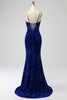 Załaduj obraz do przeglądarki galerii, Brokatowa Królewska Niebieska Cekinowa Długa Sukienka Syrenka Na Studniówkę