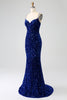 Załaduj obraz do przeglądarki galerii, Brokatowa Królewska Niebieska Cekinowa Długa Sukienka Syrenka Na Studniówkę