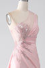 Załaduj obraz do przeglądarki galerii, Różowa Syrenka Cekiny Na Jedno Ramię Aplikacje Ruched Sukienka Studniówka Z Rozcięciem
