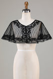 Black Beaded Glitter 1920s Cape dla kobiet