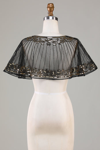 Black Beaded Glitter 1920s Cape dla kobiet