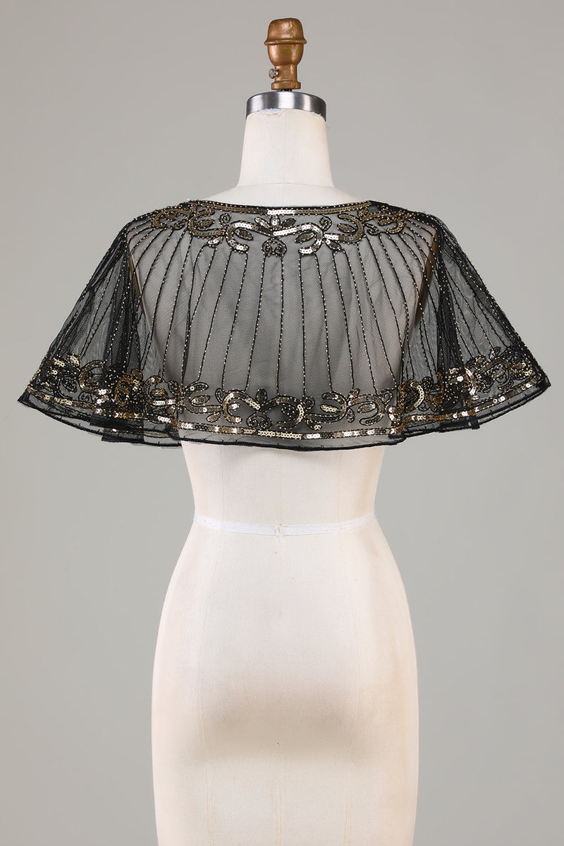 Załaduj obraz do przeglądarki galerii, Black Beaded Glitter 1920s Cape dla kobiet