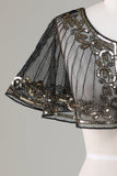 Black Beaded Glitter 1920s Cape dla kobiet