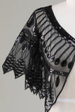 Glitter Black Sequins 1920s Cape with Beading