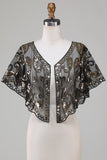 Czarny brokatowy cekiny 1920s Cape