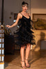 Załaduj obraz do przeglądarki galerii, Czarna Cienkich Ramiączkach Sukienka Wielki Gatsby z Frędzlami