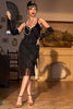Załaduj obraz do przeglądarki galerii, Czarna Cienkich Ramiączkach Sukienka Wielki Gatsby z Frędzlami