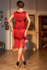 Załaduj obraz do przeglądarki galerii, Czerwona Sukienka Retro Lata 20 z Frędzlami