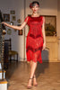 Załaduj obraz do przeglądarki galerii, Czerwona Sukienka Retro Lata 20 z Frędzlami