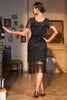 Załaduj obraz do przeglądarki galerii, Czarna Koralikowa Sukienka Lata 20 Wielki Gatsby Z Frędzlami