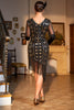 Załaduj obraz do przeglądarki galerii, Czarna Złota Cekinowa Sukienka Lata 20 Wielki Gatsby Z Dekoltem W Serek