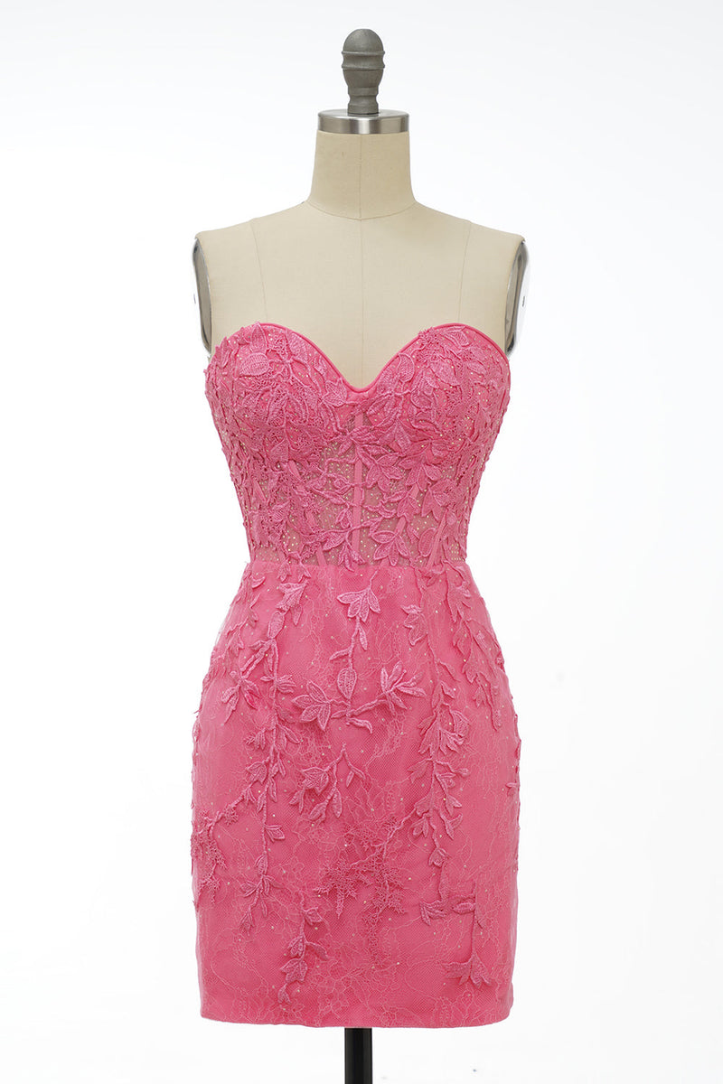 Załaduj obraz do przeglądarki galerii, Obcisła różowa krótka sukienka Homecoming z aplikacjami