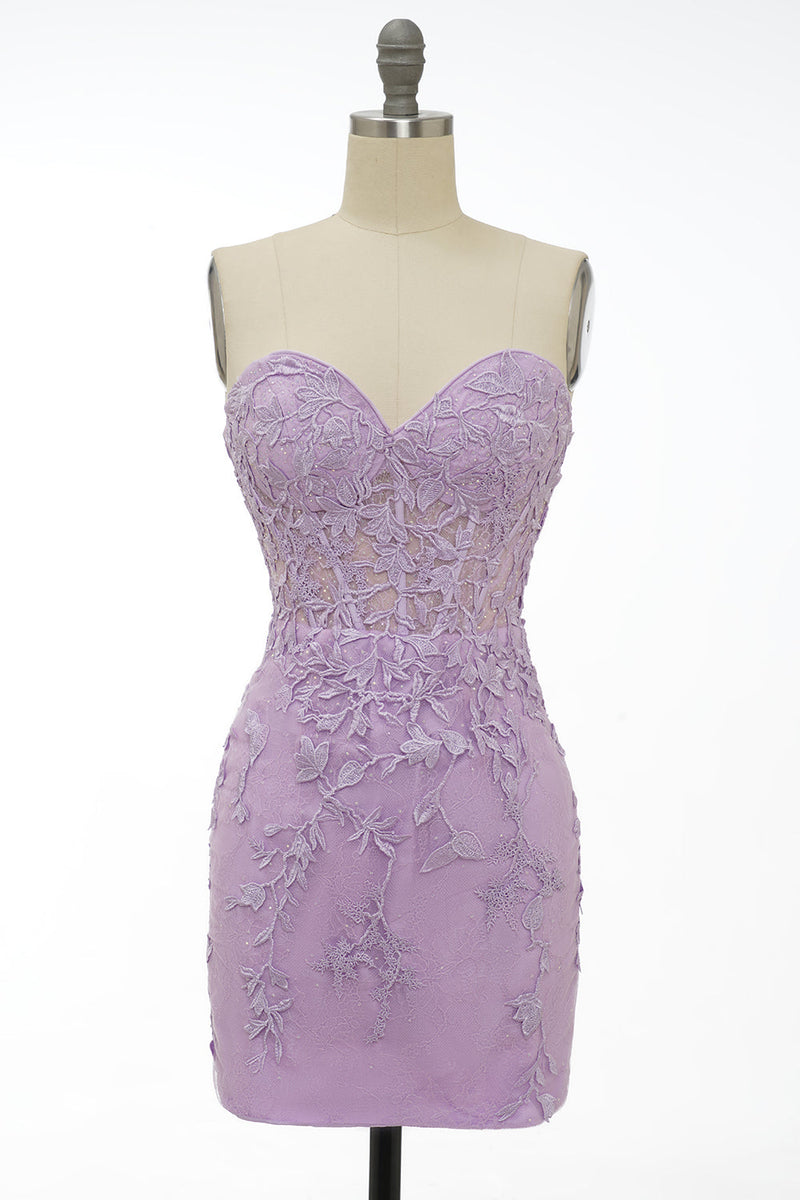 Załaduj obraz do przeglądarki galerii, Obcisła różowa krótka sukienka Homecoming z aplikacjami