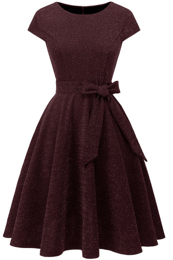 Ciemnozielona sukienka Vintage 1950s z szarfą