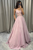 Załaduj obraz do przeglądarki galerii, Błyszczący Różowa Linia Z Aplikacją Długa Gorsetowa Sukienka Na Studniówkę