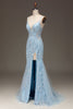 Załaduj obraz do przeglądarki galerii, Niebieska Tiulowa Sukienka Na Studniówkę Syrenka Z Koralikami