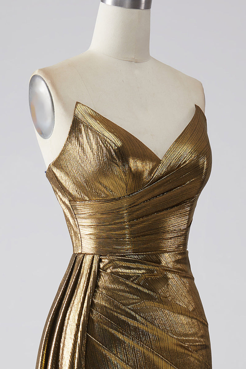 Załaduj obraz do przeglądarki galerii, Błyszcząca Złota Długa Sukienka Syrena Na Studniówkę Z Rozcięciem
