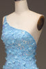 Załaduj obraz do przeglądarki galerii, Jasnoniebieska Syrenka Na Jedno Ramię Z Rozcięciem Z Boku Cekinowa Sukienka Na Studniówkę Z Aplikacjami
