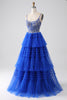 Załaduj obraz do przeglądarki galerii, Królewska Niebieska Cekinowa Sukienka Na Studniówkę Z Cekinami Z Falbanami