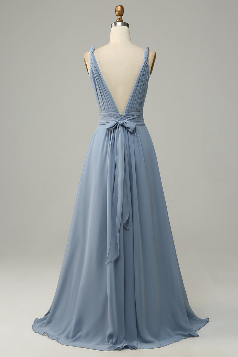 Załaduj obraz do przeglądarki galerii, Długa Niebieska Sukienki Dla Druhny w Kształcie Litery A