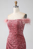 Załaduj obraz do przeglądarki galerii, Syrenka z odkrytymi ramionami Różowa cekinowa sukienka na studniówkę z rozcięciem