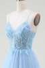 Załaduj obraz do przeglądarki galerii, Jasnoniebieska Gorsetowa Sukienka Na Studniówkę Z Koralikami