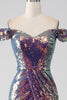 Załaduj obraz do przeglądarki galerii, Błyszcząca Fioletowa Sukienka Syrenka Na Studniówkę Z Rozcięciem