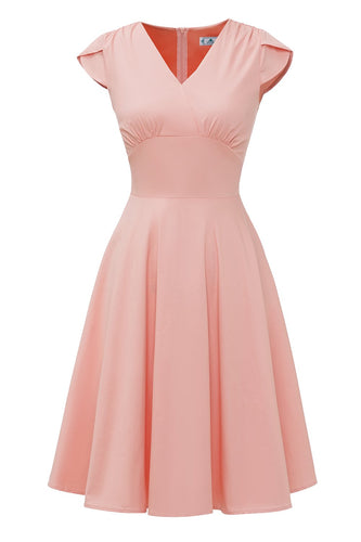 Różowa Krótki Rękaw Sukienki Lata 50