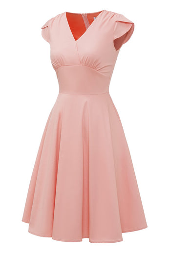 Różowa Krótki Rękaw Sukienki Lata 50