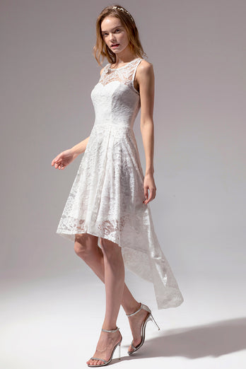 Biały Asymetryczne Midi Sukienki Koronkowe