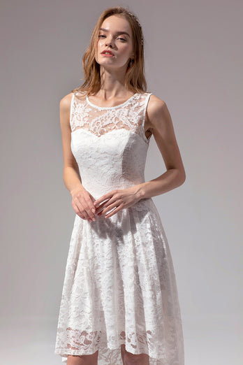 Biały Asymetryczne Midi Sukienki Koronkowe