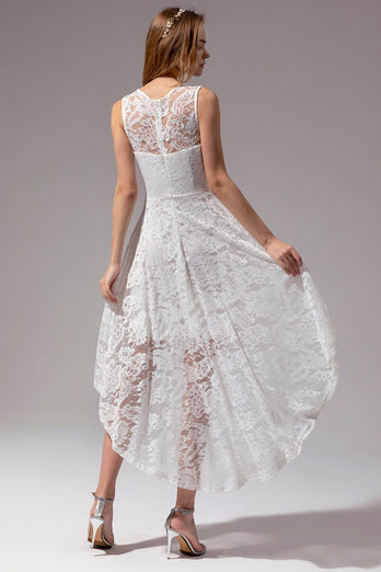 Biały plus rozmiar asymetrii koronkowa sukienka imprezowa