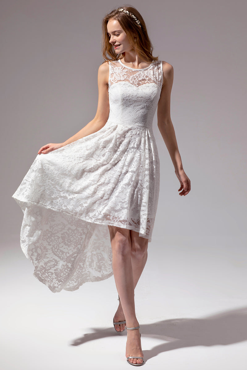 Załaduj obraz do przeglądarki galerii, Biały Asymetryczne Midi Sukienki Koronkowe