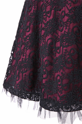 Vintage Elegancka Ciemnozielona koronkowa sukienka