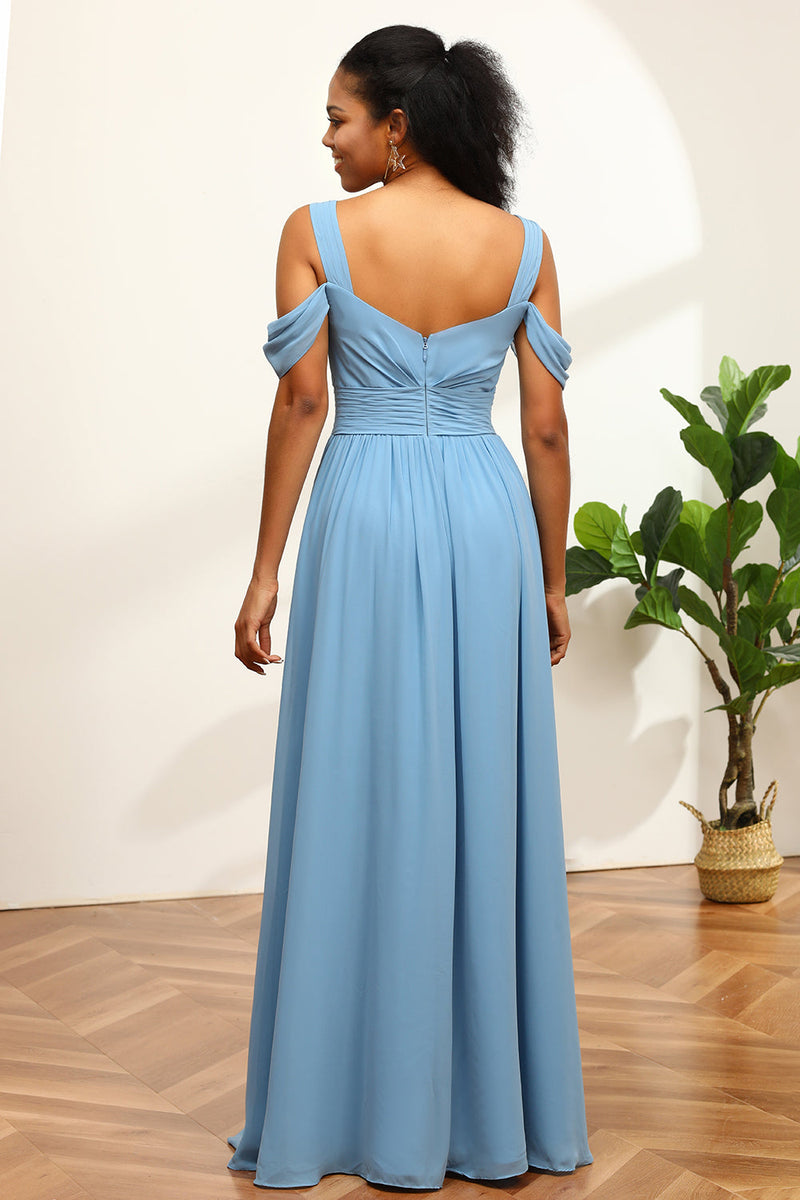 Załaduj obraz do przeglądarki galerii, Niebieska Szyfonowa Sukienki Dla Druhny