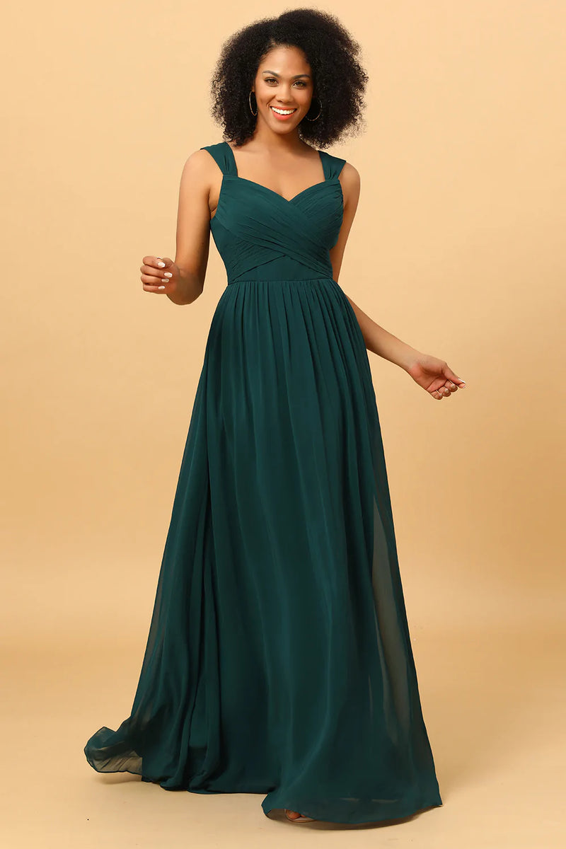 Załaduj obraz do przeglądarki galerii, Szyfonowa Zielona Sukienka Dla Druhny z Odkrytymi Plecami