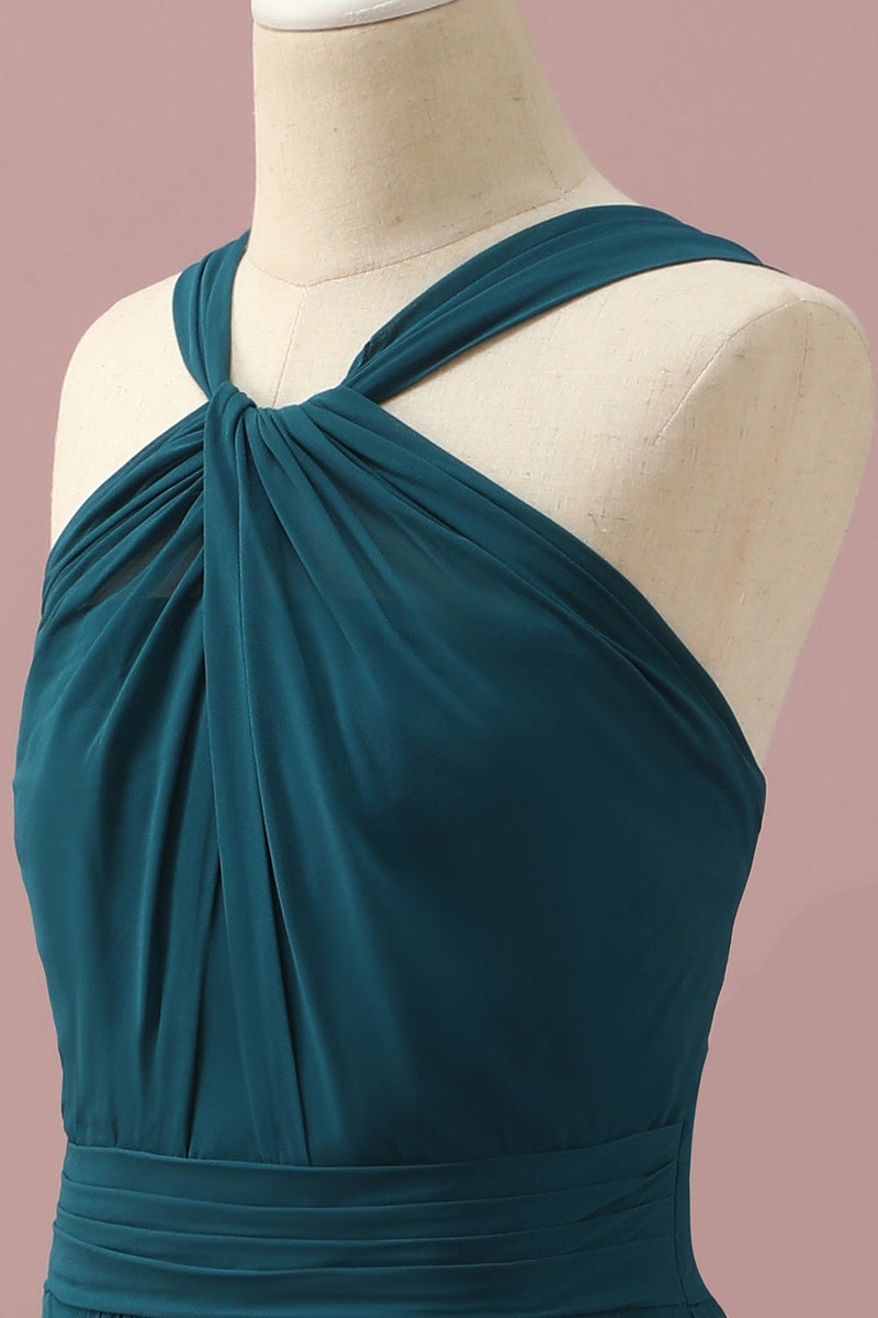 Załaduj obraz do przeglądarki galerii, Ciemnozielone sukienki dla druhen Halter A-Line Junior
