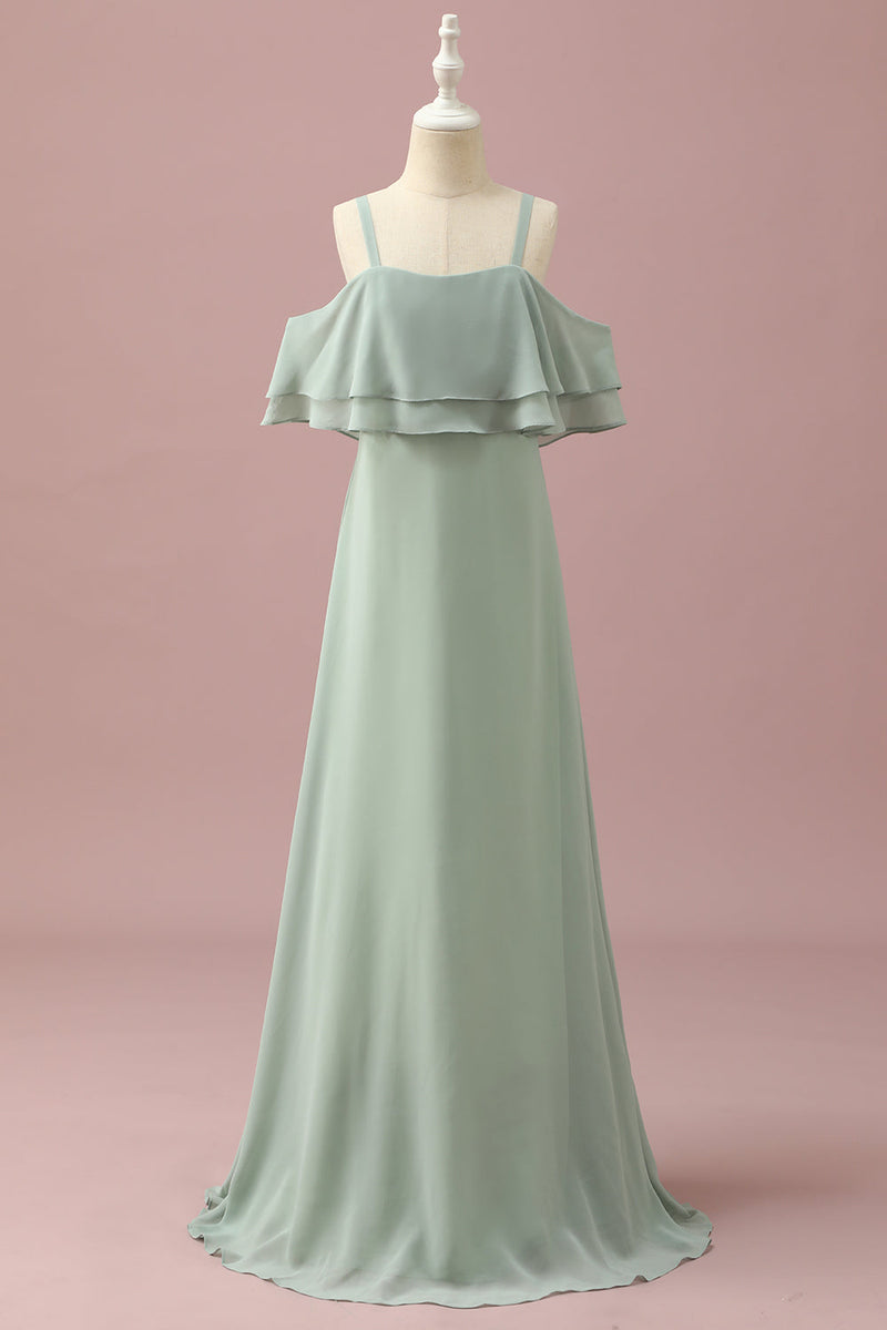 Załaduj obraz do przeglądarki galerii, Sage Straps Cold Shoulder Szyfon Junior Sukienka dla druhen