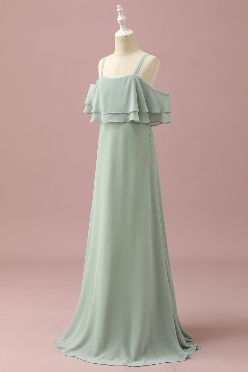 Załaduj obraz do przeglądarki galerii, Sage Straps Cold Shoulder Szyfon Junior Sukienka dla druhen