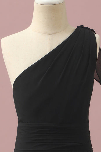 Czarny szyfon na jedno ramię A-Line Junior Bridesmaid Dress