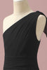 Załaduj obraz do przeglądarki galerii, Czarny szyfon na jedno ramię A-Line Junior Bridesmaid Dress
