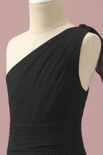 Czarny szyfon na jedno ramię A-Line Junior Bridesmaid Dress