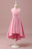 Załaduj obraz do przeglądarki galerii, Różowa satynowa sukienka dla druhen High Low Junior