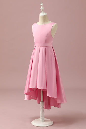 Różowa satynowa sukienka dla druhen High Low Junior