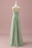 Sage Chiffon Round Neck Junior Bridesmaid Dress Z kaskadowymi falbanami