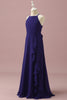 Załaduj obraz do przeglądarki galerii, Fioletowa sukienka dla druhen Halter Chiffon Junior z kaskadowymi falbanami