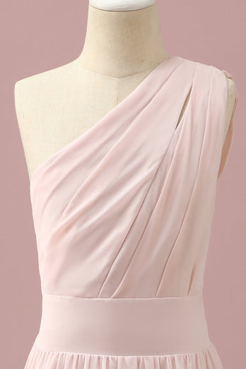 Jasnoróżowy szyfon na jedno ramię Junior Bridesmaid Dress