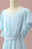 Załaduj obraz do przeglądarki galerii, Jasnoniebieski szyfon Batwing Rękawy A-Line Junior Bridesmaid Dress