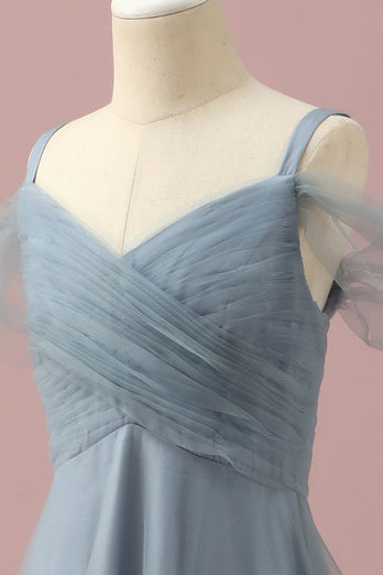 Szary niebieski Cold Shoulder Tiul Junior Bridesmaid Dress